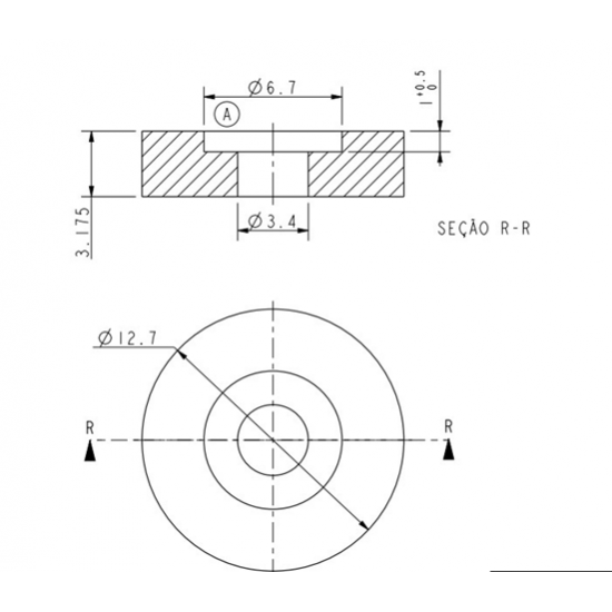 Ímã de neodímio anel 12,7x3,17 mm furo rebaixado 6,7 mm mm - N42